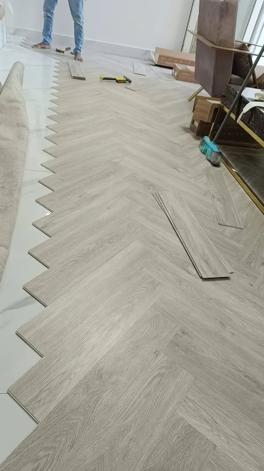 Royal Mahogany SPC flooring in a formal Qatari majlis